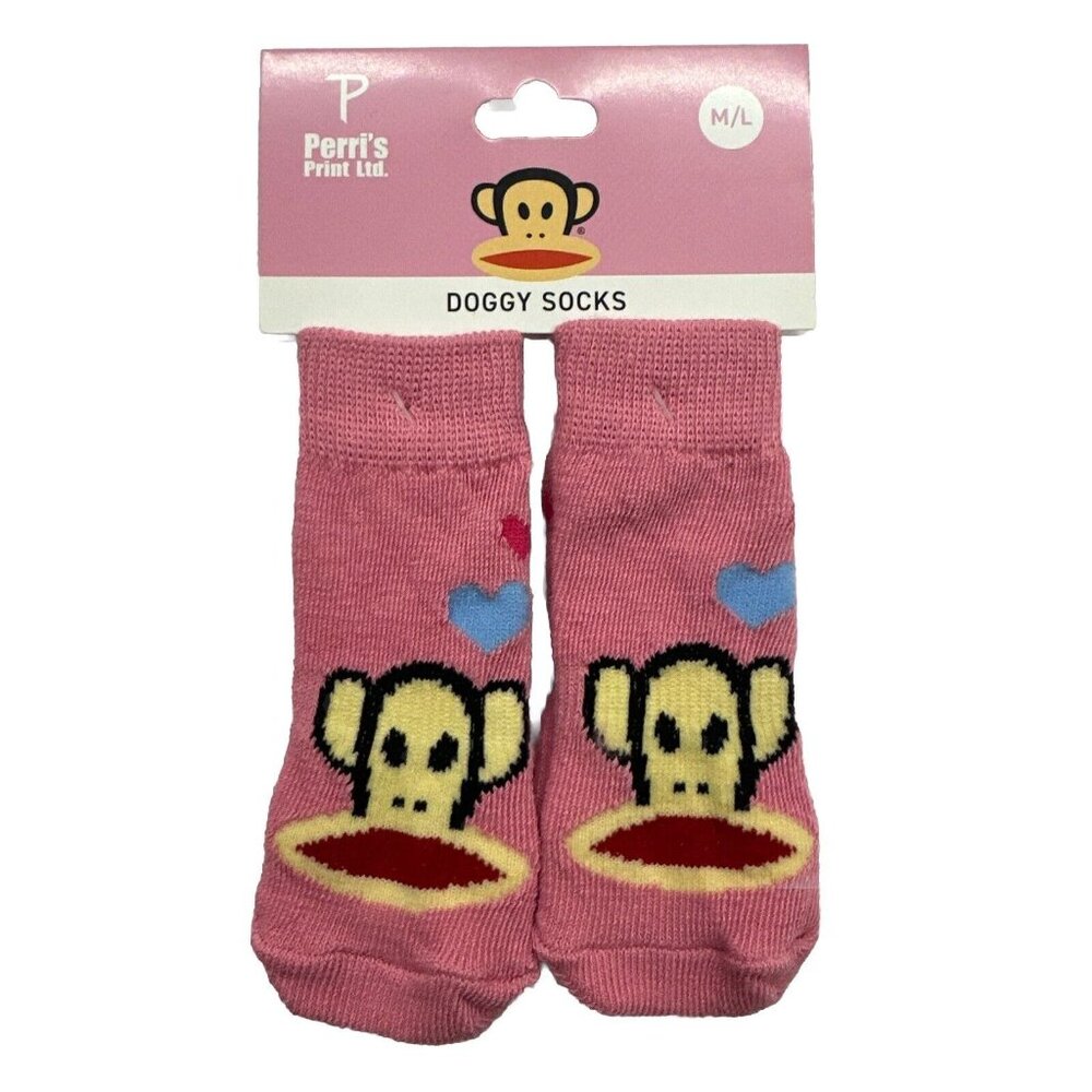 Perri's Paul Frank pink monkey face doggy socks NWT M/L Grip Bottom